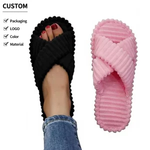 Women’s Open Toe Plush Slippers for All Seasons Warm Indoor Outdoor Thick Sole EVA Outsole Cushioning