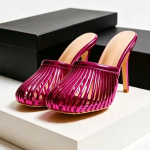 Women’s Open Toe Slip on Stiletto Mules Round Toe High Heel Sandals