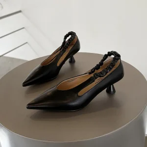 Women’s Open Toe Thin Heel Sexy Summer Spring Fashion Trend Slingback Pumps Cow Split Leather Dress Shoes