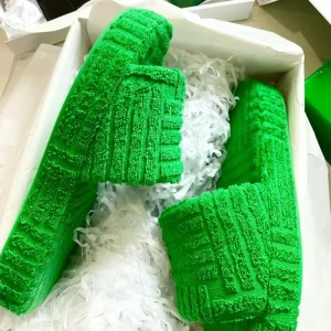 Women’s Open Toe Winter Fashion Slippers Green Fur Soft Cotton Cushioning Green Slipper for House Flip Flops