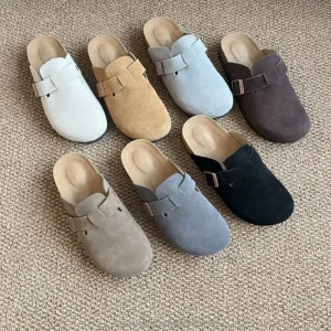 Women’s Outdoor Flat Sandal Mules Clog Birkens Boston Real Leather Suede Cork Foot Bed Summer Platform Features