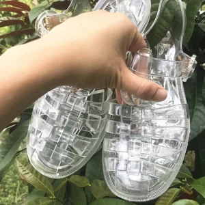 Women’s Outdoor Roman Sandals Hollow Retro Flat Toe Jelly Clear Anti Slippery All Season Quick Drying Hard Wearing Fashion Shoes