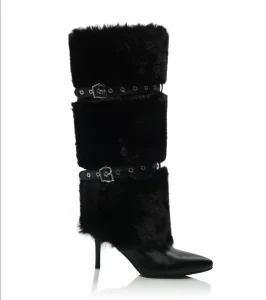 Women’s Over-the-Knee Boots ZIP Closure Super High Stiletto Heel Fluffy Fur Upper Pointed Toe