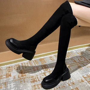 Women’s Over the Knee Boots with Thick Soles and Block Heels Comfortable for Daily Wear