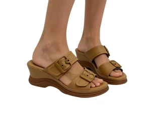 Women’s PU Comfortable Wedge Heel Slide Sandals Double Adjustable Buckle Open Toe Platform Casual for Commuting Shopping