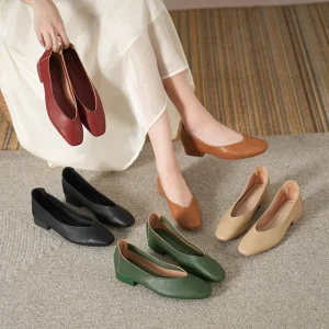 Women’s PU Flat Pumps Solid Color Ballet Flats with Light Leather Lining Slip-On Closure for Summer Spring Autumn