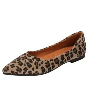 Women’s PU Leather Flat Sandals Solid Leopard Print Pointed Toe Customizable Slip On Summer Office Shoes Winter Autumn Flats