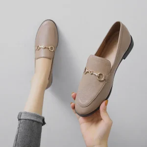 Women’s PU Loafers British Style Durable Slip-On Flat Retro All Seasons New Versatile Shoes 41-43