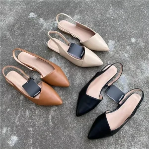 Women’s PU Slingback Flat Heel Sandals Pointed Toe Formal Office Dressy Casual Shoes