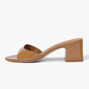 Women’s Patent Leather Block Heel Mules Wide Single Strap Slide Sandals Minimalist Open Toe OEM Custom