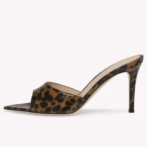 Women’s Patent Leather Mule Sandals Pointed Toe High Heel Slide Luxury Pointed Mules Custom OEM