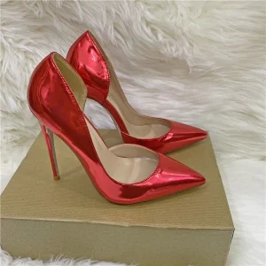 Women’s Patent Leather Side Hollow High Heels Pointed Stiletto Dress Shoes Shallow Mouth Single Shoes