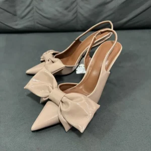 Women’s Patent Leather Stiletto Sandals for Spring & Summer Closed Toe with Bow Ankle Strap High Heel Dress Shoes