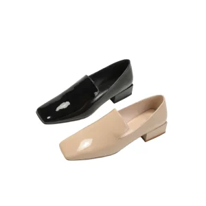 Women’s Patent Square Toe Loafers Low Heel Slip-On Formal Dress Shoes Comfortable Flat Design Work Daily Wear