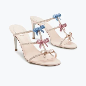 Women’s Peep Toe Rhinestone Wedding High Heel Slingback Stiletto Heels Cross Strap Round Toe Bow Slippers Prom Dress Shoes