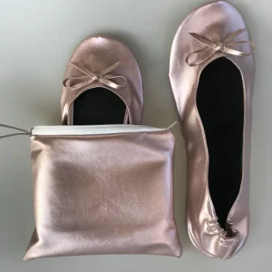 Women’s Pink Flat Bridal Ballet Flats Comfortable Summer Spring Rubber Outsole PU Upper Folding Slipper for Wedding