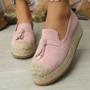 Women’s Pink Suede Espadrille Platform Loafers Tassel Decor Casual Wedge Heel Daily Shoes