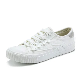 Women’s Plain White Canvas Sneakers Lace Up Walking Shoes