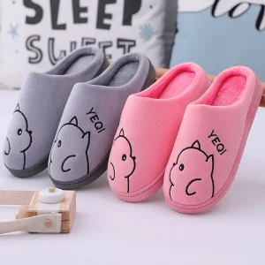 Women’s Platform Embroidery Casual Fur Home Fluffy Indoor Custom House Flat PVC Soft Bedroom Plush Winter Slippers