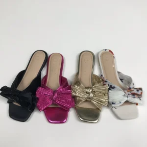 Women’s Platform Flat Open Toe Microfiber Rhinestone Bow Spring Summer Autumn Lightweight Comfort Indoor Outdoor Sandals