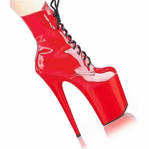 Women’s Platform Lace Up ZIP Closure Ankle Bootie Boots 8inch-20CM Thin Heel Waterproof PU Upper Plastic Red Height Increasing