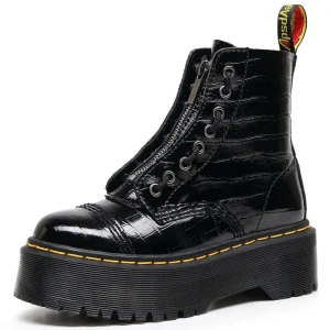 Women’s Platform Mid-Calf Boots Plus Size Cow Genuine Leather Chunky Shoes Ladies Ankle Midi Boots College Style