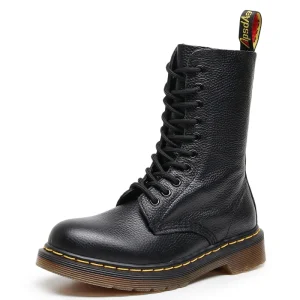 Women’s Platform Mid-Calf Boots Plus Size Cow Genuine Leather Women Chunky Shoes Ladies Ankle Midi Boots College Style