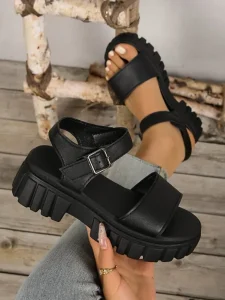 Women’s Platform Sandals Linen Embroidered Gladiator Slides Comfortable Flat for Summer