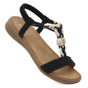 Women’s Platform Sandals Retro Button Knitted Style Open Toe Beading T-strap Summer Breathable Fashion Women Sandals