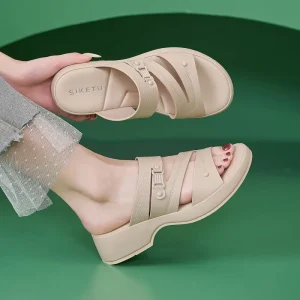 Women’s Platform Wedge Slide Sandals Adjustable Strap Open Toe Casual Summer Beach Heeled Sandals