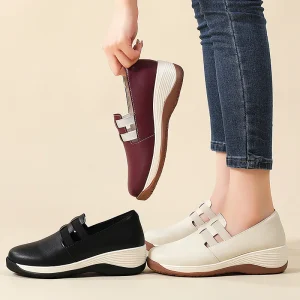 Women’s Platform Wedge Slip On Loafers Comfortable Round Toe Leather Moccasin Sneakers Walking Style Shoes