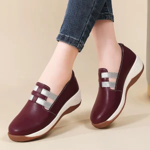 Women’s Platform Wedge Slip On Loafers Comfortable Round Toe PU Leather Moccasin Sneakers Walking Style Shoes