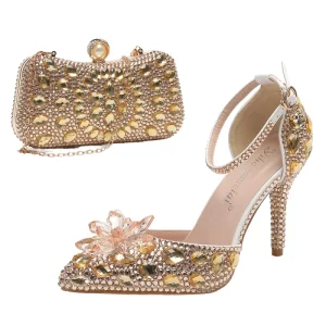 Women’s Plus Size Bride Princess Wedding Party Summer 5/9/11/14cm PU Bridal Shoes Height Increasing Champagne Golden Thin Heels