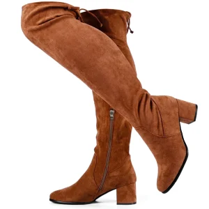 Women’s Plus Size Comfort Block Heel Round Toe Lace Up Suede Over the Knee Boots Wide Calf Wide Width Thigh High Boots