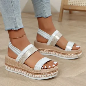 Women’s Plus Size High Heel Wedges Sandals PU Insole Light Sole One-Line Buckle Hemp Rope Platform Design Height Increasing