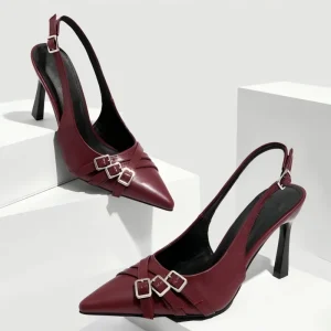 Women’s Plus Size Light Weight Summer Autumn Wine Red Slingback Pumps Closed Pointed Toe Thin Heel for Party Wedding Dress Shoes