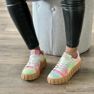 Women’s Plus Size Pastel Tie Dye Canvas Sneakers Chunky Gum Sole Lace Up Design Stylish Comfortable Daily Footwear