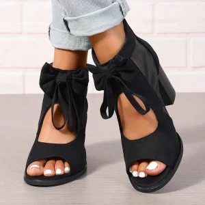 Women’s Plus Size Pointed Toe Lace-up Wedge Heel Bow Fashionable Versatile Elegant PU Rubber Evergreen Slip-On