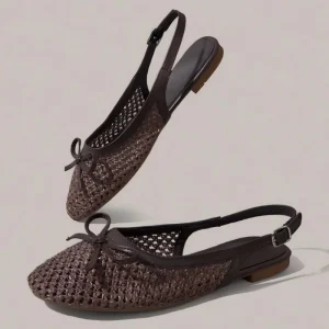 Women’s Plus Size Raffia Mesh & PU Autumn Mary Jane Flats Square Toe Bow Buckle Strap Breathable Retro Dress Shoes