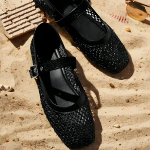Women’s Plus Size Square Toe Lace Mesh Mary Jane Flats Buckle Strap Autumn Breathable Lightweight Comfortable Dress Shoes
