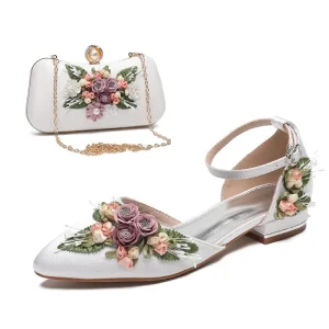 Women’s Plus Size Summer Slip On Low Top Formal Daily Wedding Banquet Flower Shoes Special Shaped Heel Pointed Toe Solid Color