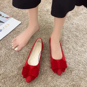 Women’s Plus Size Work Summer Ballet Pointed Toe Slip On Loafers with Bow Detail Flat Shoes