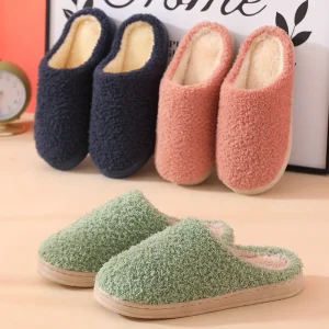 Women’s Plush Cotton Indoor Slippers Winter Thick Soled Warm Slippers with Non Slip Cushioning Open Toe Design Summer