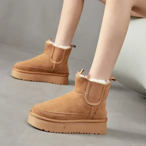 Women’s Plush Lined Ankle Boots Slip-On Thermal Tpr Outsole Winter Autumn Outdoor Snow Boot Plush Upper Rubber EVA Insole