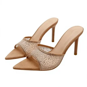 Women’s Pointed Stiletto Heel Suede Upper Microfiber Lining Slip-On Mules