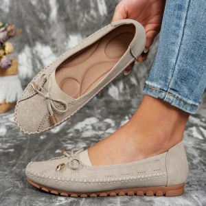 Women’s Pointed Toe Beige Flat Loafers LightWeight Sole Ballet-Style Casual Shoes Comfortable Slip-On LightWeight Moccasin