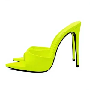 Women’s Pointed Toe Candy Color Stiletto Heel Sandals 12CM Summer Faux Leather Lining High Heels Shoes