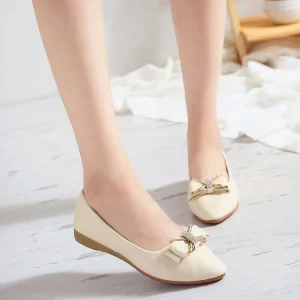 Women’s Pointed Toe Flat Bowknot Casual Ballet Flats Pu Leather Slip on Dress Shoes