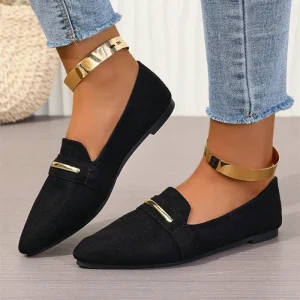 Women’s Pointed Toe Flat Loafers Metal Accent Slip On Shoes