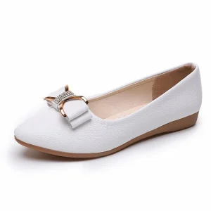 Women’s Pointed Toe Flat Shoes Platform Comfortable PU Leather Ballet Flats for Summer Dress Casual Wear